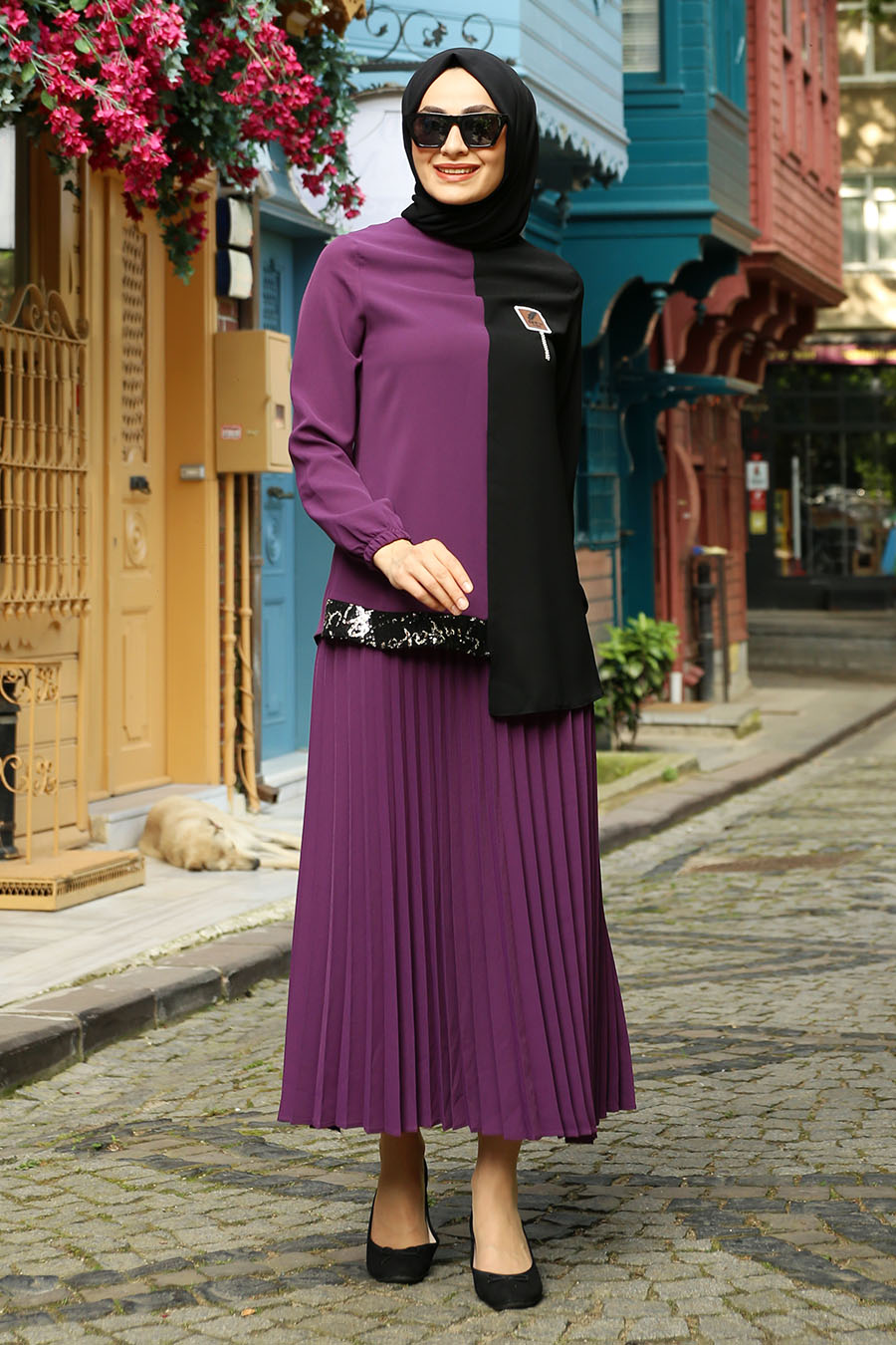 PURPLE TUNIC AND SKIRT SUIT
