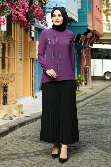 PURPLE TUNIC AND SKIRT SUIT