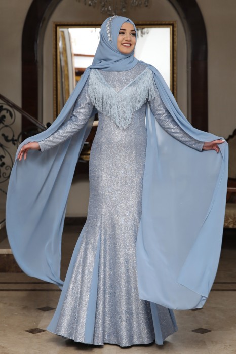 INDIGO COLOR  EVENING DRESS