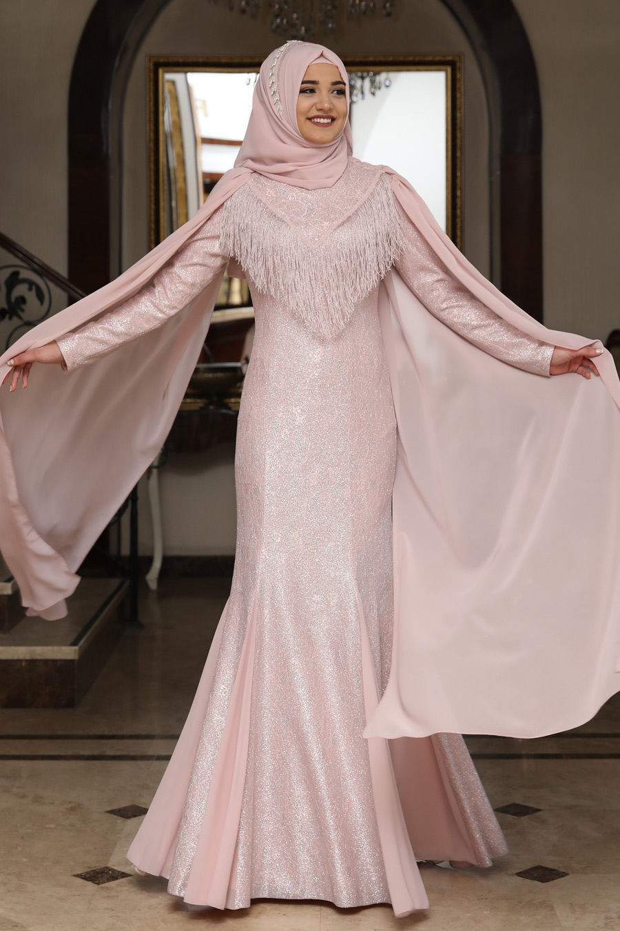 SALMON COLOR  EVENING DRESS