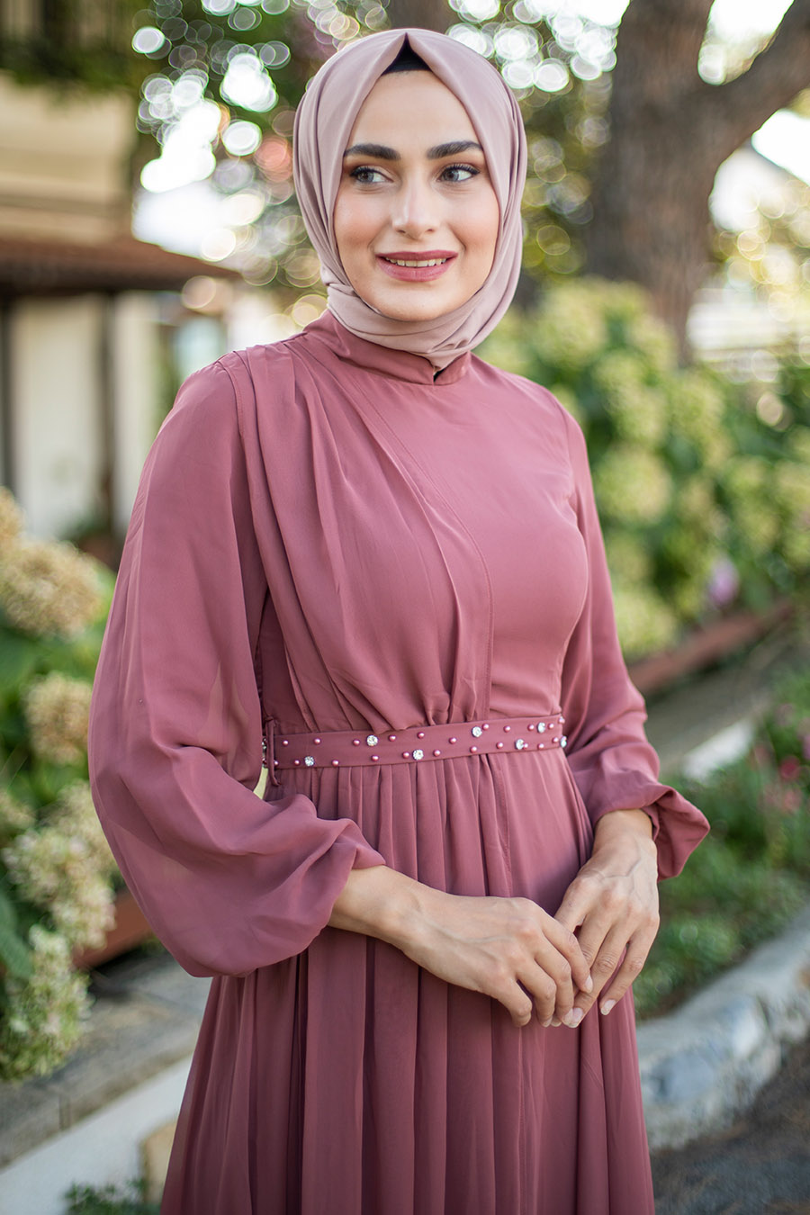 ROSE COLOR EVENING DRESS 