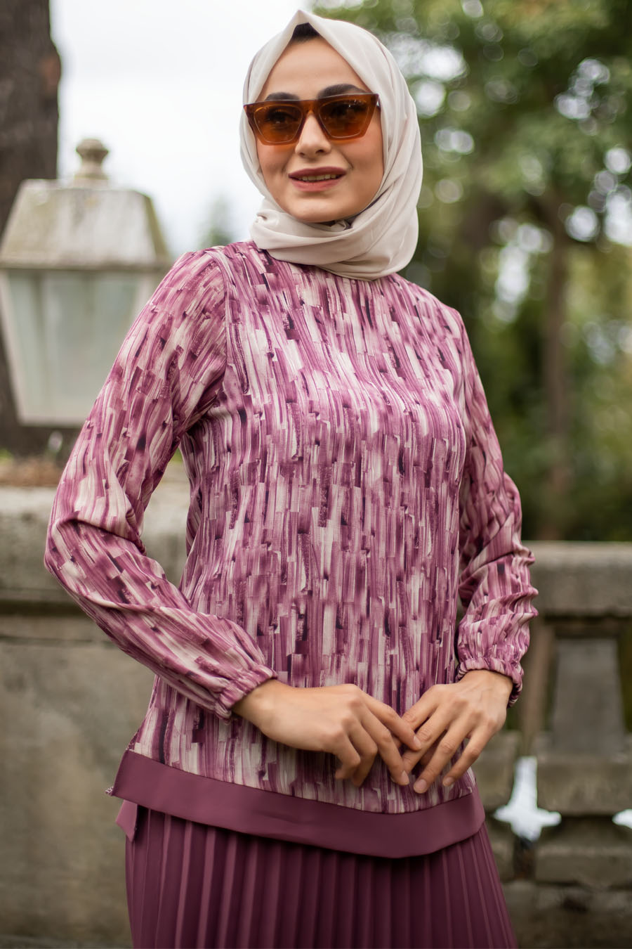 ROSE COLOR TUNIC AND SKIRT SUIT