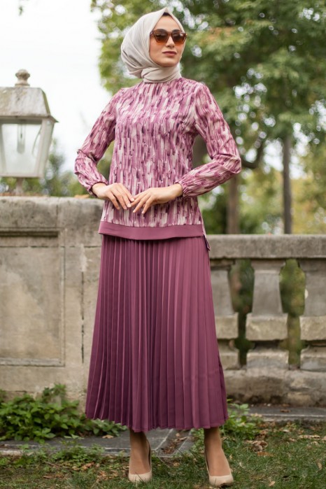 ROSE COLOR TUNIC AND SKIRT SUIT