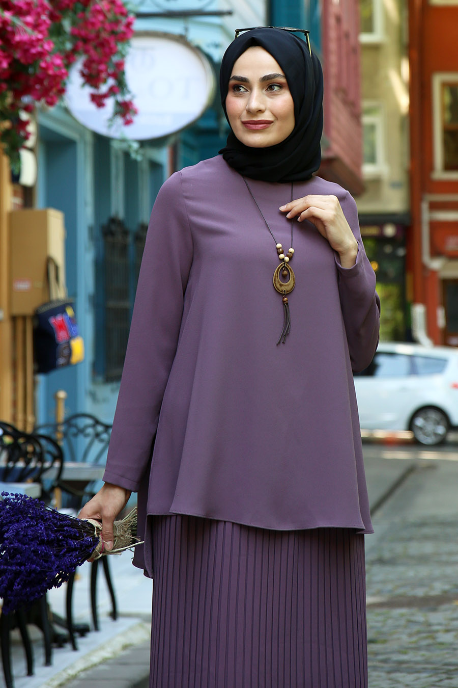 ROSE COLOR TUNIC AND SKIRT SUIT