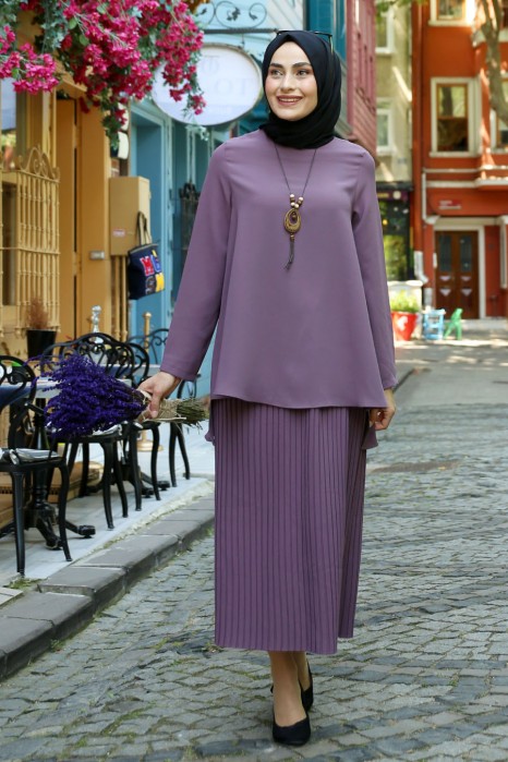 ROSE COLOR TUNIC AND SKIRT SUIT