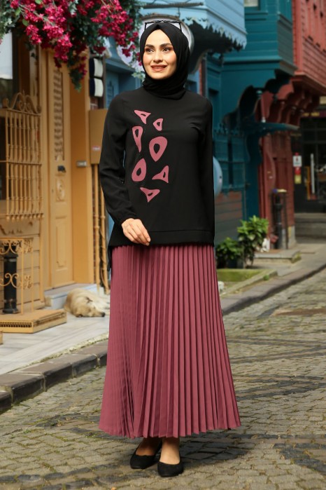 ROSE COLOR TUNIC AND SKIRT SUIT