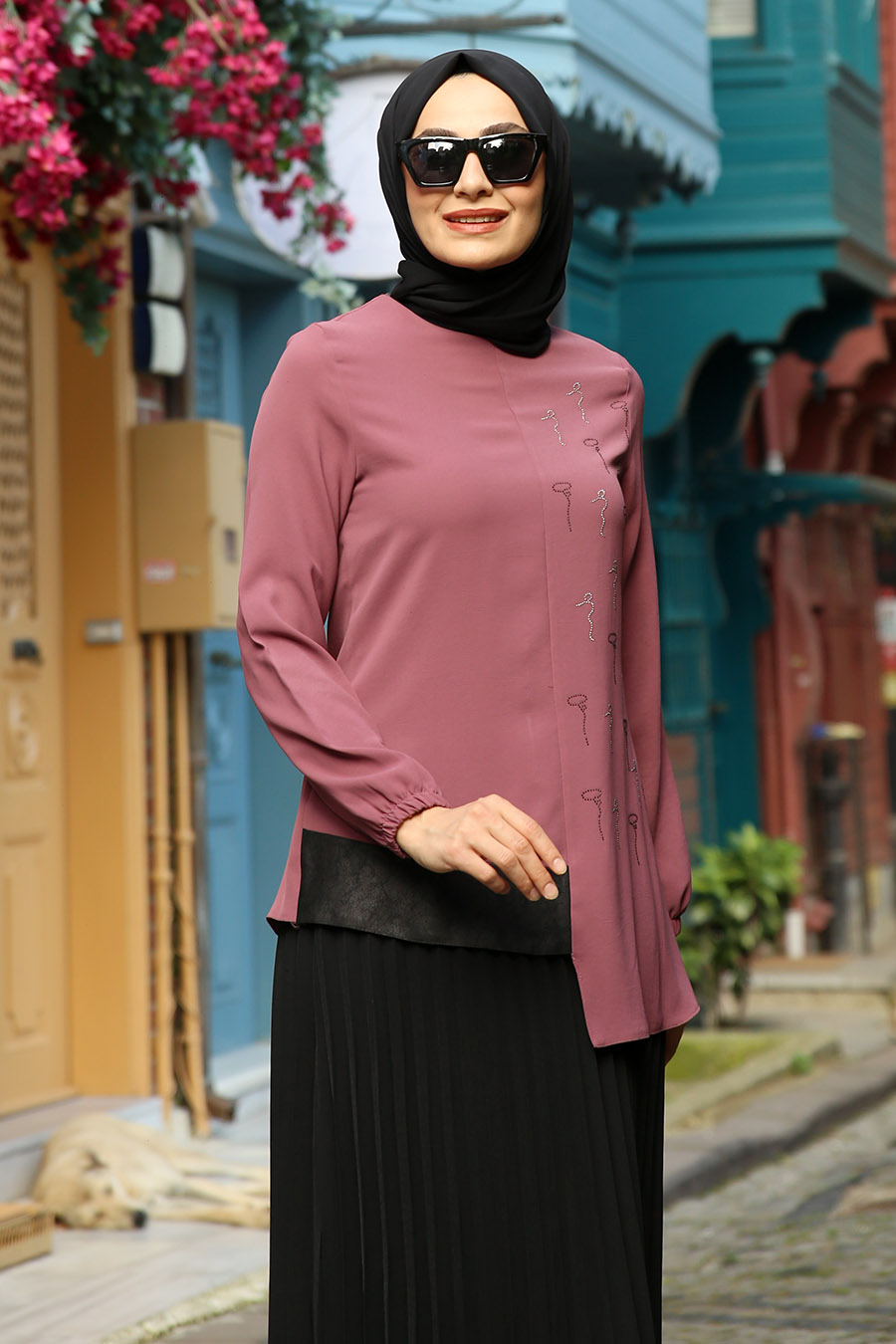 ROSE COLOR TUNIC AND SKIRT SUIT