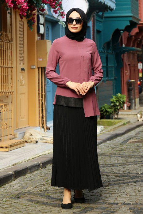 ROSE COLOR TUNIC AND SKIRT SUIT