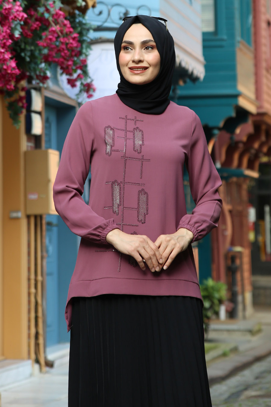 ROSE COLOR TUNIC AND SKIRT SUIT