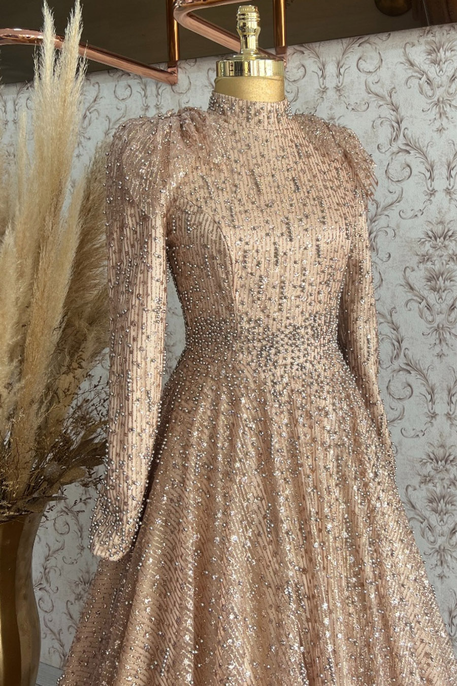 SALMON COLOR EVENING DRESS  