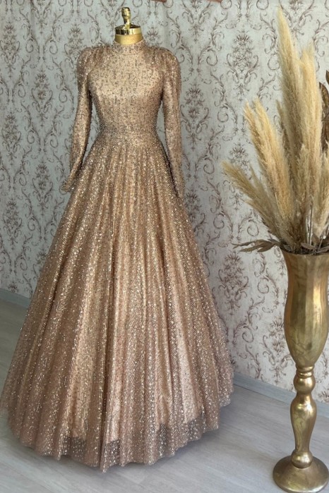 SALMON COLOR EVENING DRESS  