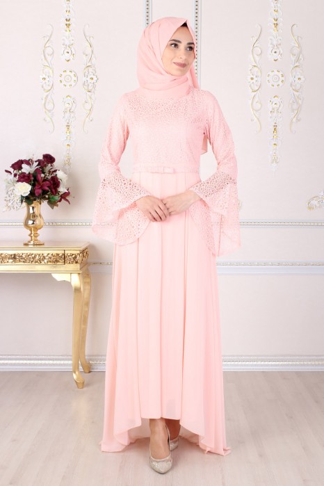 SALMON COLOR  EVENING DRESS