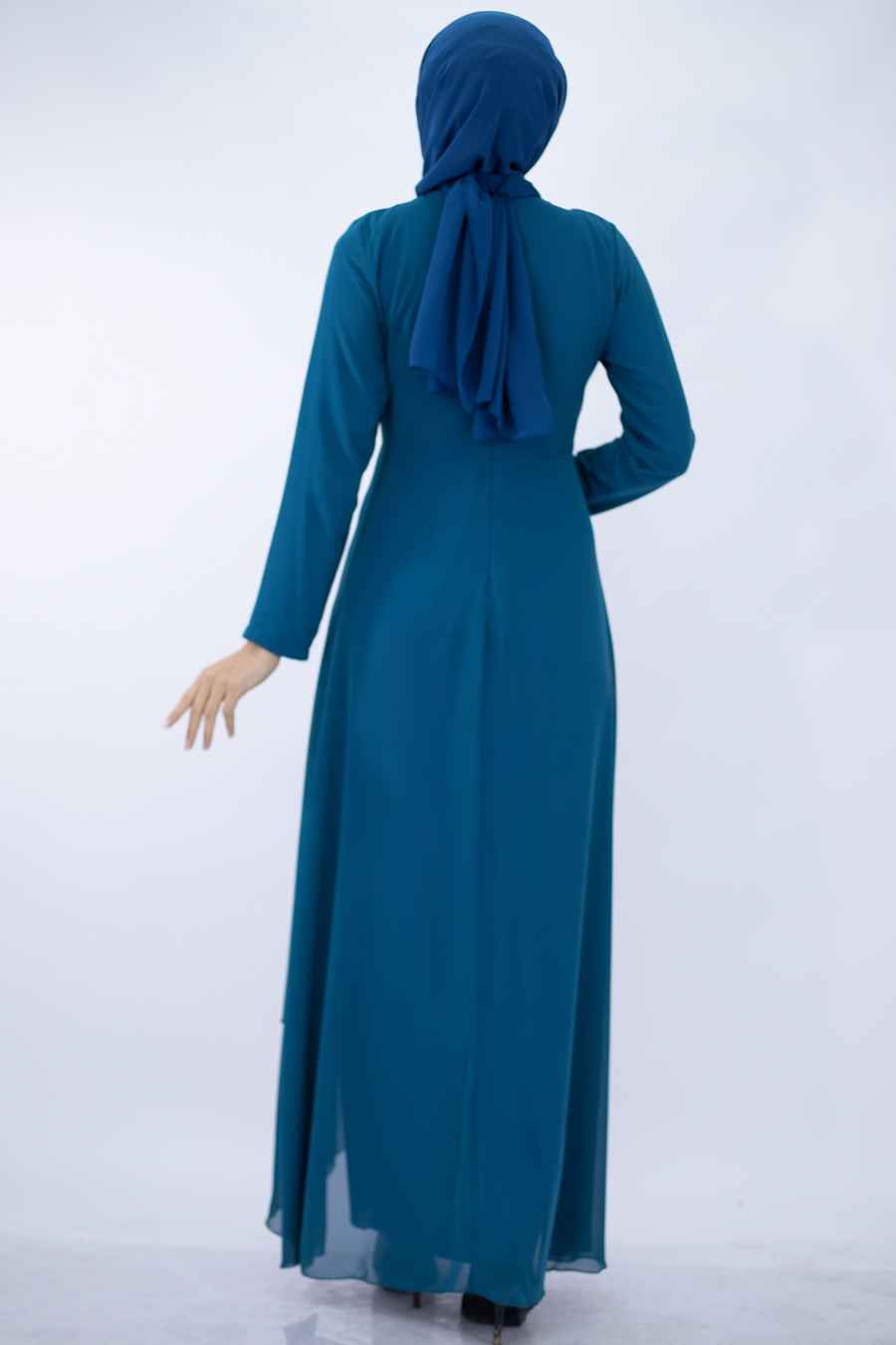 SEQUIN DETAILED TURQUOISE EVENING DRESS