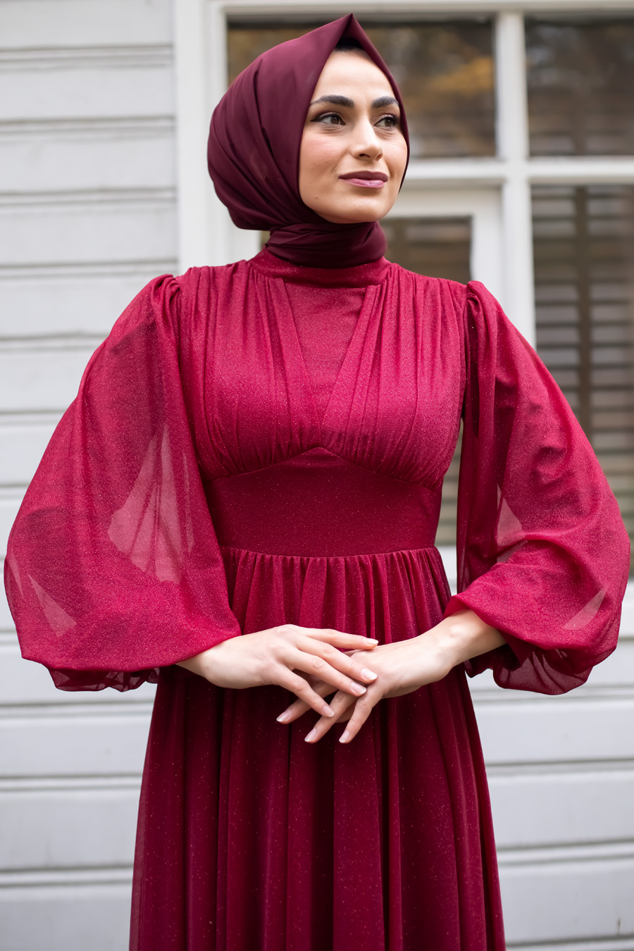 SHINING CLARET RED EVENING DRESS 