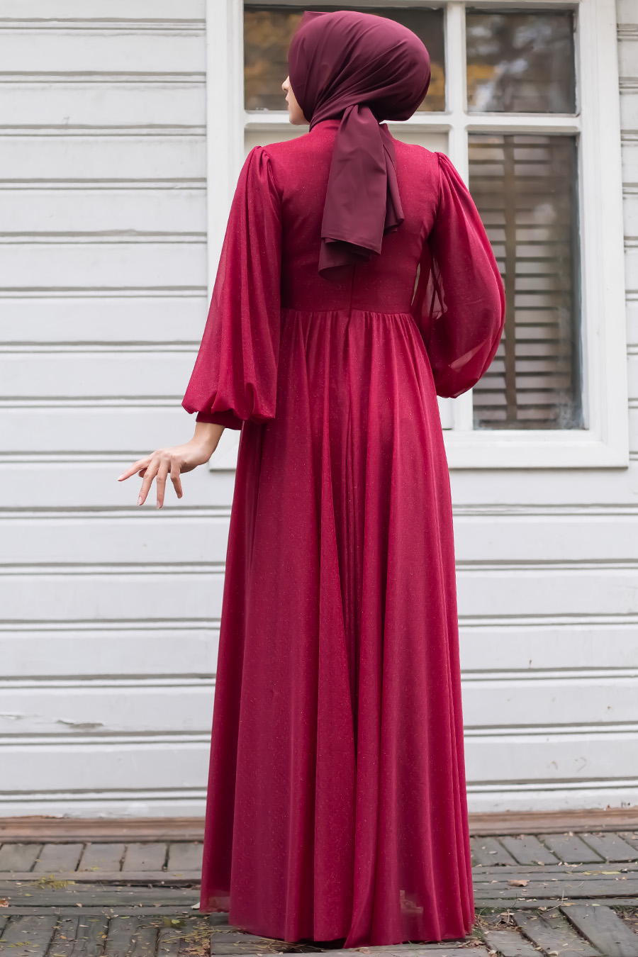 SHINING CLARET RED EVENING DRESS 