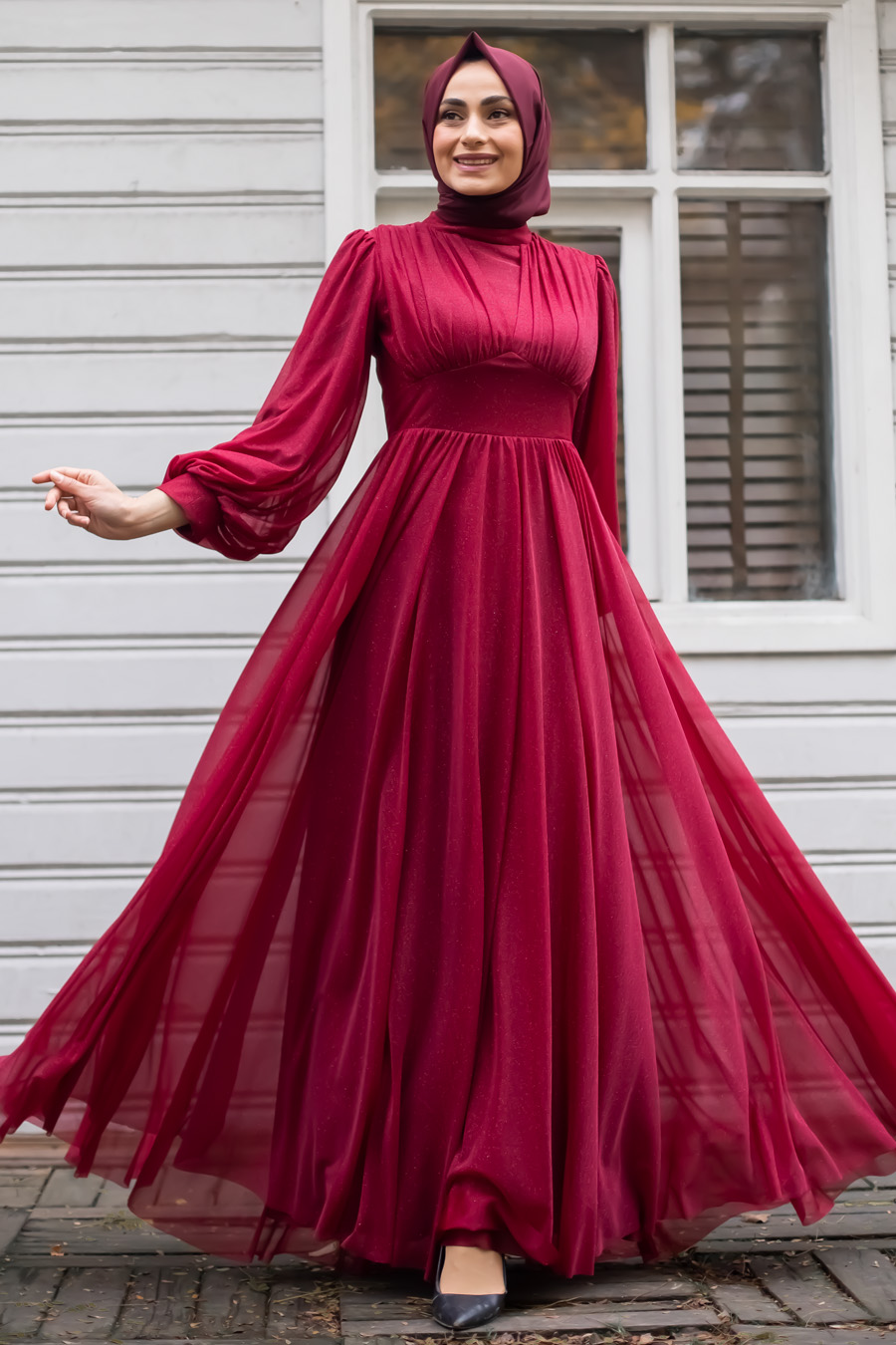 SHINING CLARET RED EVENING DRESS 