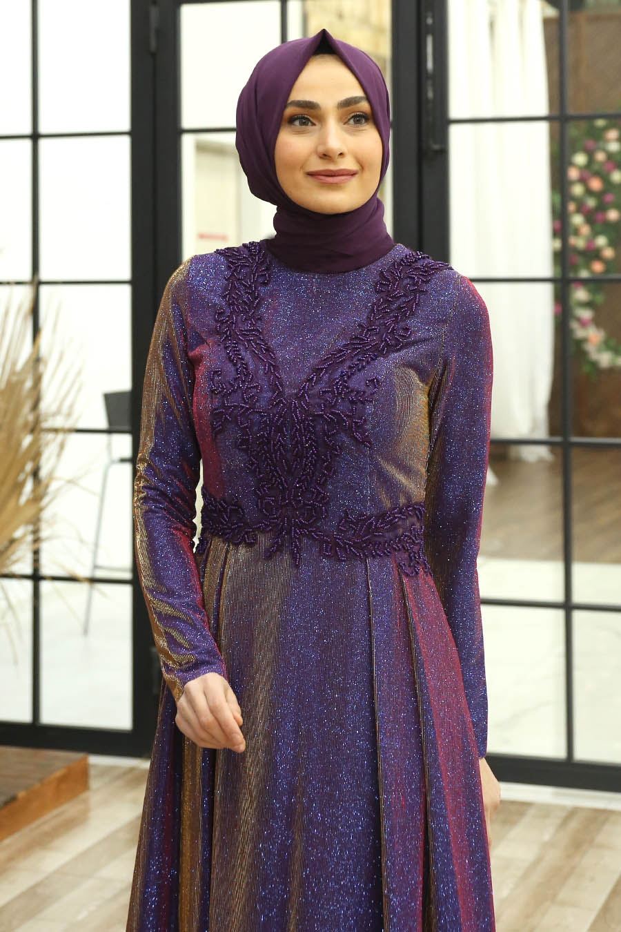 SILVERY PURPLE EVENING DRESS 