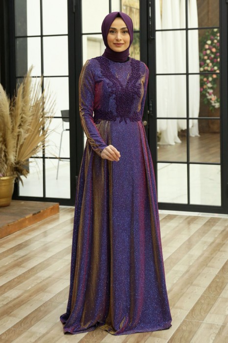 SILVERY PURPLE EVENING DRESS 