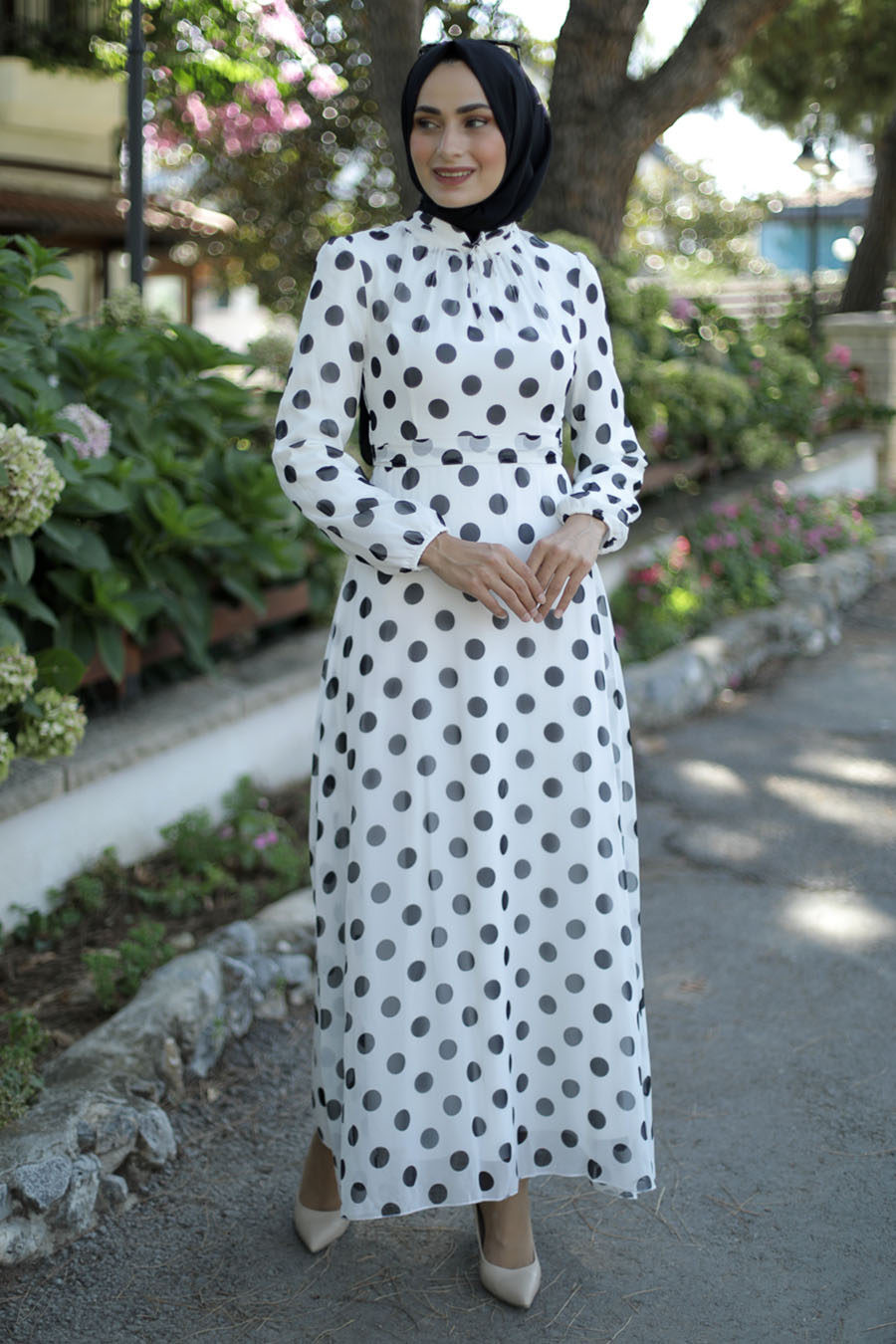 SPOTTED ECRU DRESS 