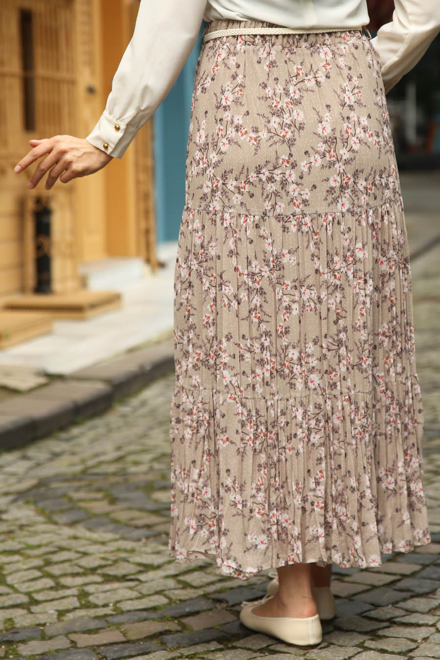 FLOWER PATTERNED SKIRT - VISON COLOR 